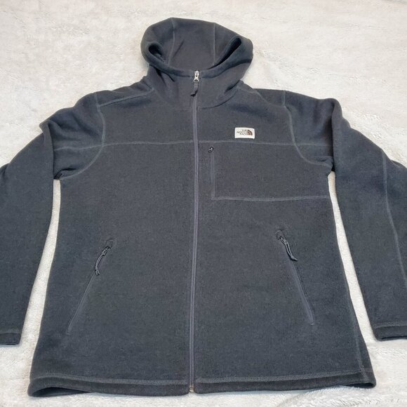 The North Face Gray Knit Thick Outdoor Fleece Lined Full Zip Hoodie Jacket Men L - Picture 1 of 9